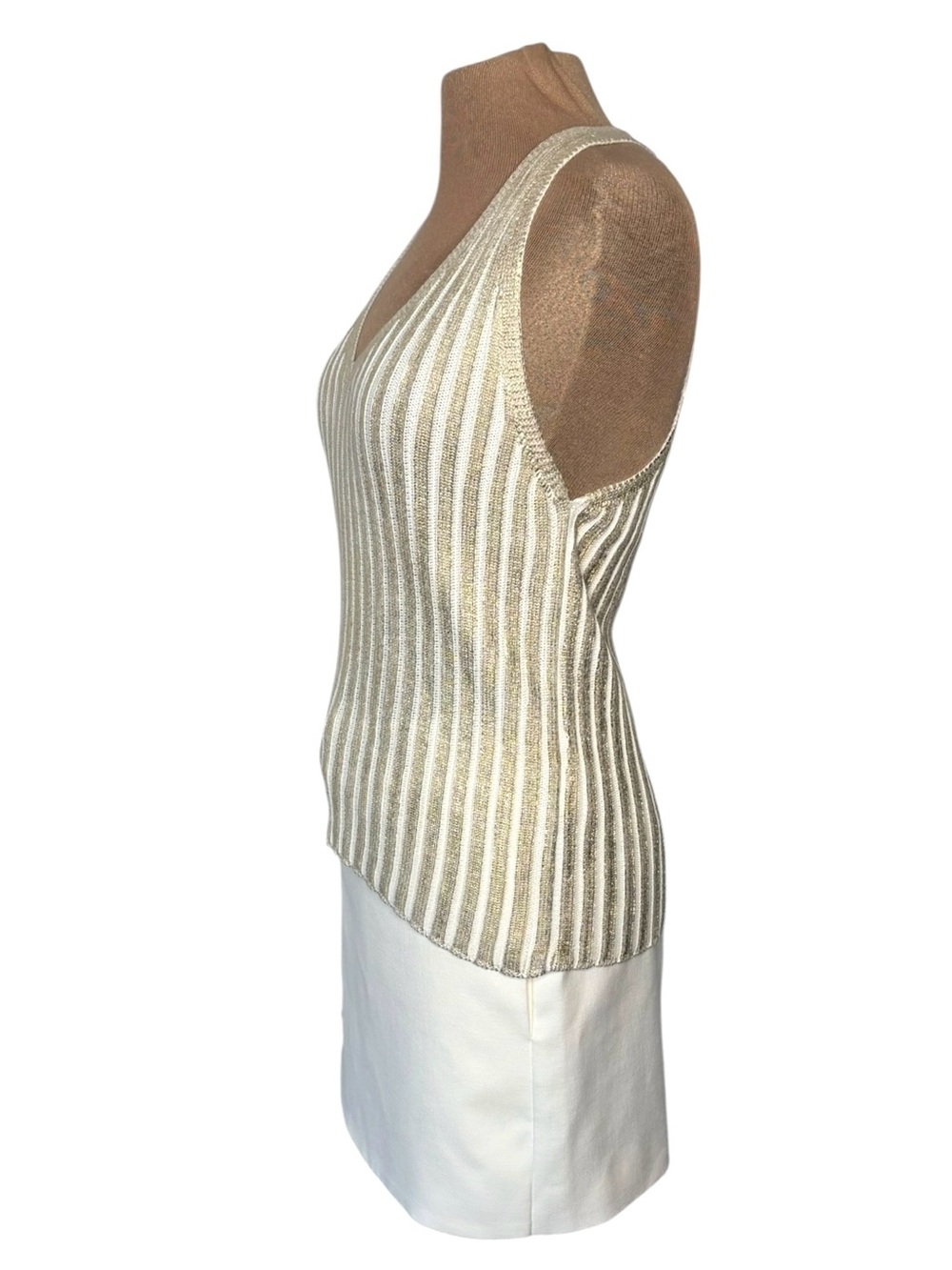DKNY Jeans metallic gold Rib halter racerback V-Neck cotton knit Tank Small Y2K